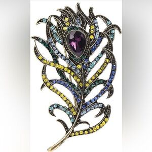 Elegant Multicolor Peacock Feather Brooch